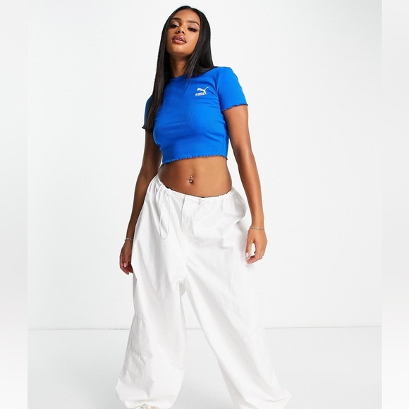 Puma acid bright lettuce hem crop top in blue - Picture 3 of 4
